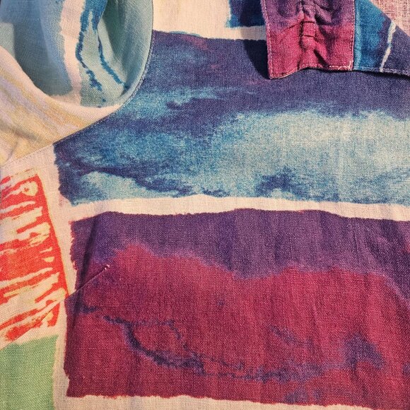 Ali Miles Linen Blend Abstract Colorblock Jacket Top Womens Medium - Picture 8 of 10